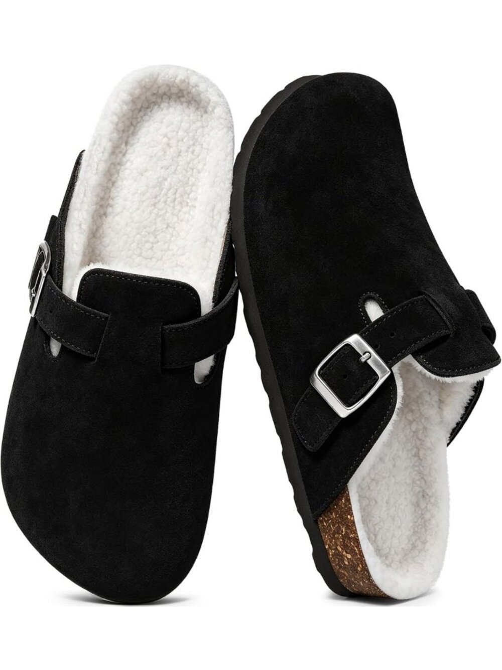 Cozy Women's Fur Lined Suede Clogs with Fuzzy Cork Footbed - Comfy Potato Shoes